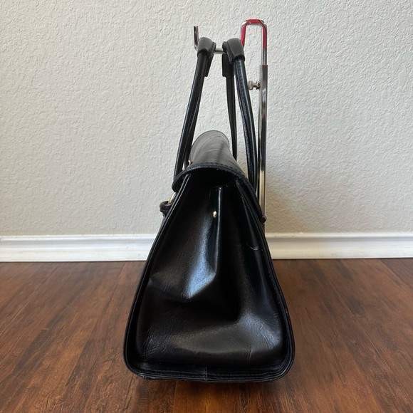 ROBERTA M Italian Leather Satchel Bag in Black (L 15" x W 6.25" x H 9") - Picture 4 of 14